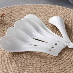 dsrpc Ceremic Soup and Desserts Spoon Set,White, 13 Cm, Soup Spoon Set( Pack of 6) Disposable Ceramic Soup Spoon Set image 3