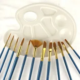 Artist 12 Pcs Arts Brushes Set with Wood Handle Durable Smooth Nylon Hair Oil Painting Watercolor Paint Artist Brush ( Color_Blue_ Golden)-45