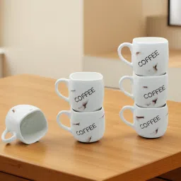 Pack of 6 Ceramic Coffee & Tea Cup Bio China Lightweight Squre Shape Coffee Printed 150 ML-image-43