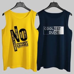 Pack of 2 Men's Yellow and Blue Cotton Vest / Ganji / sando Men Vest-image-22