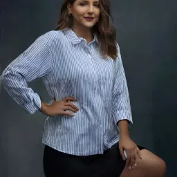 Women Regular Fit Striped Slim Collar Casual Shirt-image-66