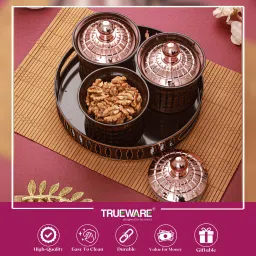 trueware VENICE Luxury Serving Set 3 Container with Tray Container, Tray Serving Set image 2