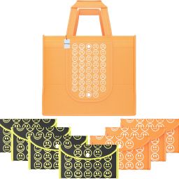 Pack of 8 Smile Foldable Grocery/Shopping Bags For Women | Orange & Black Yellow Pack of 8 Grocery Bags-10