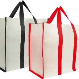Canvas Shopping Bags for Carry Milk Grocery Fruits Vegetable with Reinforced Handles jhola Bag-Pack of 2 (Black & Red) Pack of 2 Grocery Bags-image-97