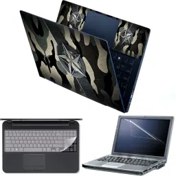 Anweshas 4 in 1 Combo Pack with Laptop Skin Sticker Decal, Palmrest Skin, Screen Protector, Key Guard for 15.6 Inch Laptop - Camouflage Star Combo Set-16