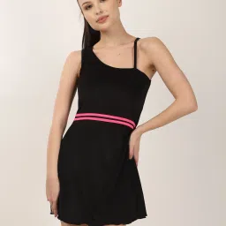 Padded A-line Offshoulder Swimsuit Solid Women Swim-dress Black Swimsuit-image-58