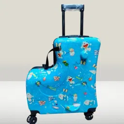Small Cabin Suitcase (43 cm) 4 Wheels - Doraemon Print Ride On Trolley Bag for Kids 2in1 Ride on Bag With TSA Lock - Blue-4