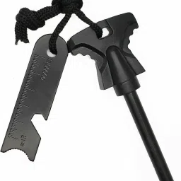 Black Survival Firesteel Rod with Flint Striker Ruler Rapid Camp Magnesium Magnesium Fire Starter Striker Included-image-26