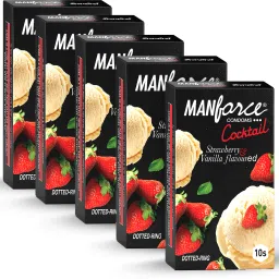 Cocktail Condoms (DottedRings), Strawberry & Vanilla Flavoured ,10 x Pack of 5 Condom-image-66