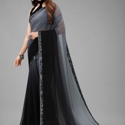 for and ever Digital Print, Ombre, Polka Print, Embroidered, Embellished, Color Block, Striped Jamdani Georgette, Chiffon Saree image 4