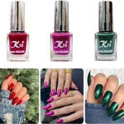 Metallic finish nail Polish combo pack Red,Green,Pink-image-47