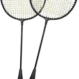 styrkr Racket Set Of 2 With Shuttlecok Pack of 6 with Net Black Strung Black Strung Badminton Racquet image 2
