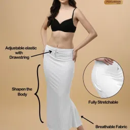 Shayonam and Shayonam Fishcut Saree Shapewear White Lycra Bland Petticoat Lycra Blend Petticoat-image-2