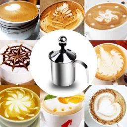 800 ML Stainless Steel Manual Milk Frother, Double Mesh Coffee Cappuccino Foamer Coffee Maker-image-10