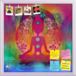 Yoga Lotus Pose Notice Pin Board White Frame 20 x 20 inch (51 x 51 cms) Cork Bulletin Board-23