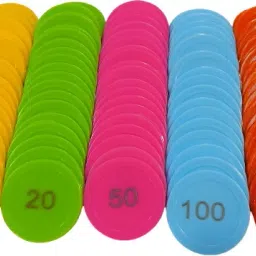 PLASTIC RUMMY TOKEN 10 20 50 100 200 EACH OF 20 PIC TOTAL 100 PIC MULTICOLOR-26