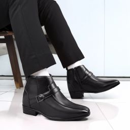 Men's 9 CM Hidden Height Increasing Black Casual Formal Slip On Buckle Boot Boots For Men-image-78