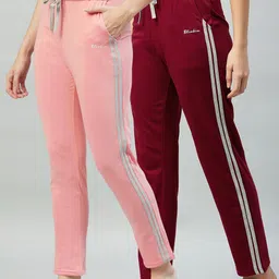 blinkin Pack of 2 Women Striped Maroon, Pink Track Pants-picture-9