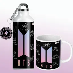 BTS Printed Sipper Water Bottle, Cup and Bts Keychain For Girls Boys (BAGSMK12) 600 ml Water Bottles-image-54