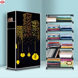 6 Shelf Foldable Collapsible Wardrobe Storage Organizer Almirah Cloth Rack PVC Collapsible Wardrobe-image-80
