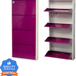 24 Inches wide Infinity Four Door Powder Coated Wall Mounted Metallic Ivory Violet Metal Shoe Rack-image-13