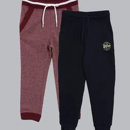 3PIN Boys Navy Blue & Brown Solid Cotton Joggers Pack Of 2-image-24
