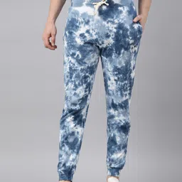 Joven Men Navy Blue & White Tie & Dye Joggers-image-98