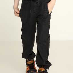 Cherry Crumble Boys Black Regular Fit Solid Denim Joggers-picture-11