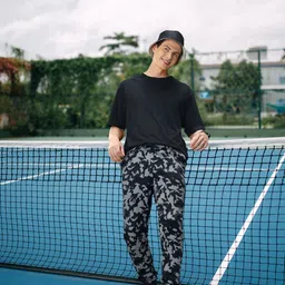 Harvard Men Charcoal Grey & Black Camouflage Print Joggers-image-42