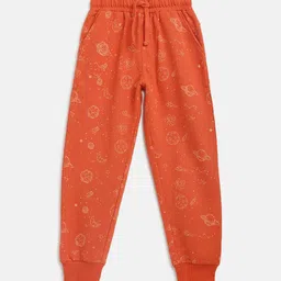 Lil Tomatoes Boys Orange Graphic Pure Cotton Straight-Fit Joggers-image-83