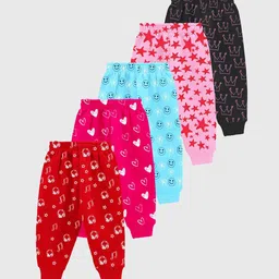 KUCHIPOO Pack Of 5 Girls Printed Mid Rise Joggers-image-5