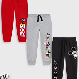 YK Disney Boys Red & Grey Pack Of 3 Printed Joggers-43