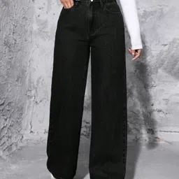 denim look Women Flared High Rise Dark Grey Jeans-picture-5