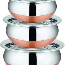 hm evotek Serving Handi Set Copper Bottom Stainless Steel Cooking Pot Kitchen Serving F2 Bowl Serving Set-picture-5