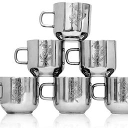 Pack of 6 Stainless Steel Double Wall Floral Laser Tea & Coffee Cups Set of 6 Stainless Steel Coffee Mug-image-61