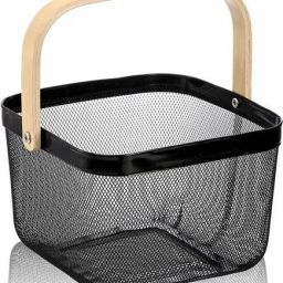 Metal Storage Basket for Garden Kitchen Bathroom with Wooden Handle Storage Steel Fruit & Vegetable Basket-image-65