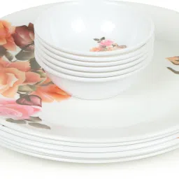 Pack of 12 Melamin Melamine Round Green Full Size Dinner Plate || Veg. Bowl Floral Printed Dinner Plates (Set of 12; Plate Size:- 11 Inches (KK-OrangeRoses-4-FPB-12) Dinner Set-picture-1
