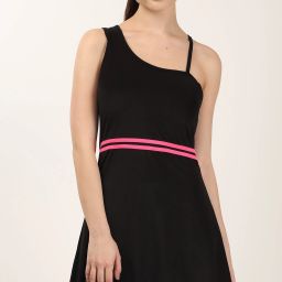 Padded A-line Offshoulder Swimsuit Solid, Self Design Women Swim-dress Black Swimsuit-image-20