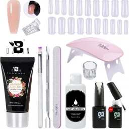 Premium Poly Gel Nail Extension Combo Kit With Top & Base Coat & UV Led Nail Lamp (Nude)-0