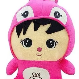 Soft Plush Boy Doll with Bunny Cap Huggable Dark Pink Cuddly Toy for Kids 25CM - 25 cm-image-29