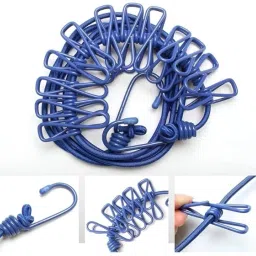 Cloth Drying Rope with 12 Clips & Hooks | Stretchable Travel Rassi 12.5 ft Plastic, Steel Retractable Clothesline-picture-28