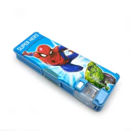 Spiderman Inbuilt Sharpener, LED Lamp Light & Dual Compartment, Magnetic Closure Spiderman Animated Theme Art Plastic Pencil Box-image-97