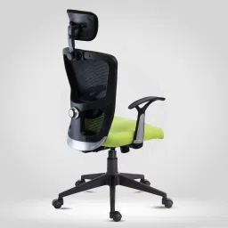 POLO ERGONOMIC HIGH BACK REVOLVING OFFICE CHAIR EXECUTIVE CHAIR WITH ADJUSTABLE LUMBER SUPPORT,ADJUSTABLE HEADREST,ERGONMICALLY DESIGNED FIX ARMS AND BREATHEABLE MESH BACK(BLACK-GREEN) Nylon, Nylon, Mesh, Fabric Office Executive Chair-image-72