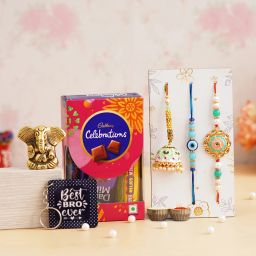 Designer CAD50-GANESHA-KEY-LS-EE-03 Assorted Rakhi, Showpiece, Chawal Roli Pack, Greeting Card, Key Ring Set-image-60