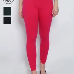GRACIT Women Pack Of 3 Solid Cotton Churidar-Length Leggings-picture-5