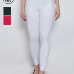 GRACIT Women White & Pink Pack Of 3 Solid Leggings-image-23