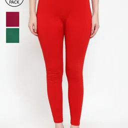 Jinfo Women Pack Of 3 Solid Super Combod Cotton Lycra Cotton Leggings-image-10
