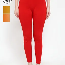 GRACIT Women Pack Of 3 Super Combed Cotton Lycra Ankle Length Leggings-image-46