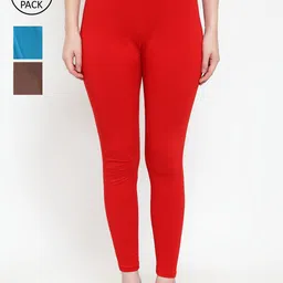 Jinfo Women Pack Of 3 Solid Super Combod Cotton Lycra Ankle Length Leggings-image-63