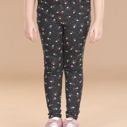 StyleStone Girls Black & White Printed Cotton Jeggings-image-91